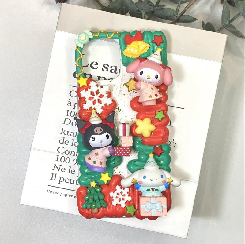 Christmas Sanrio Giving Gifts DIY Decoden Phone Case | Handmade Custom Cream Glue Phone Cove