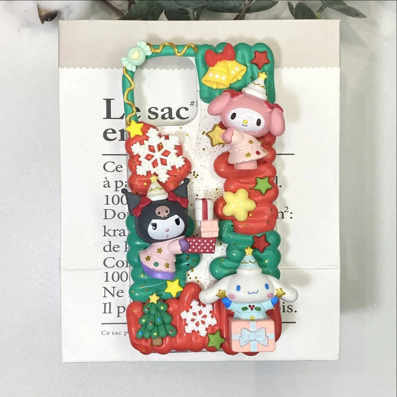 Christmas Sanrio Giving Gifts DIY Decoden Phone Case | Handmade Custom Cream Glue Phone Cove