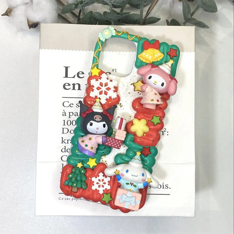 Christmas Sanrio Giving Gifts DIY Decoden Phone Case | Handmade Custom Cream Glue Phone Cove