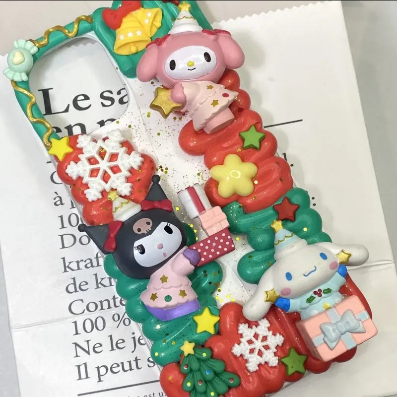 Christmas Sanrio Giving Gifts DIY Decoden Phone Case | Handmade Custom Cream Glue Phone Cove