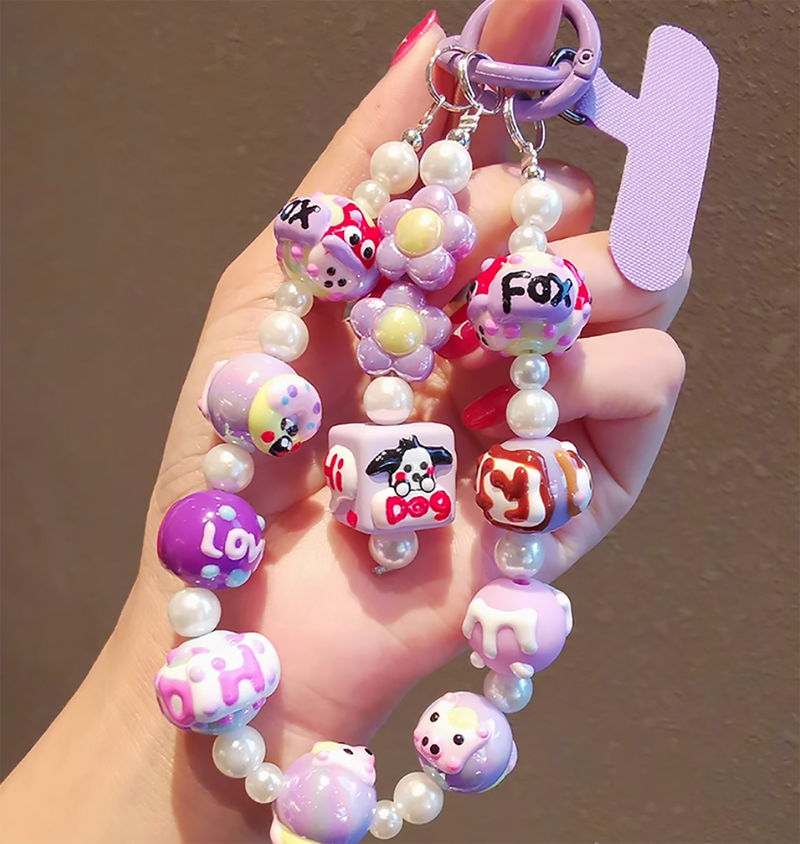 Candy Color Graffiti Beaded Phone Case Hanging Rope Chain