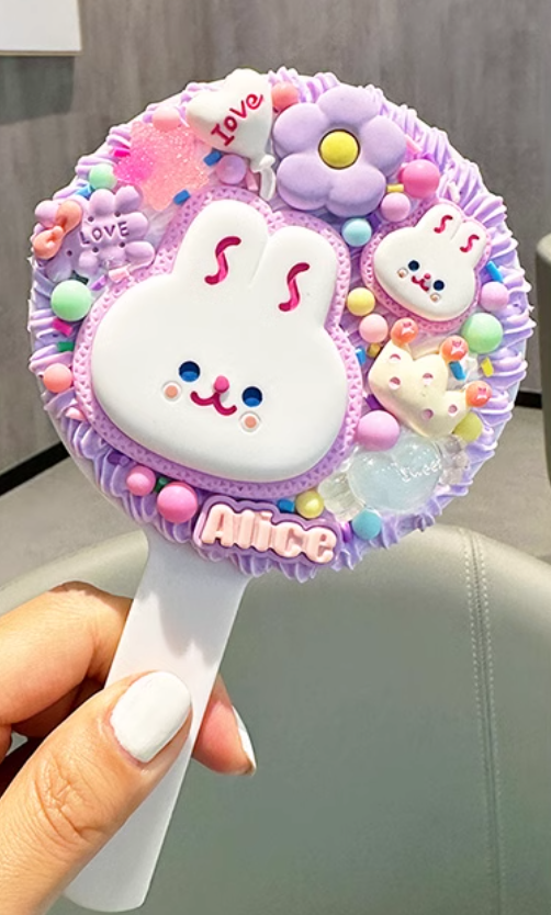 Handmade Cream Glue Handheld mirror